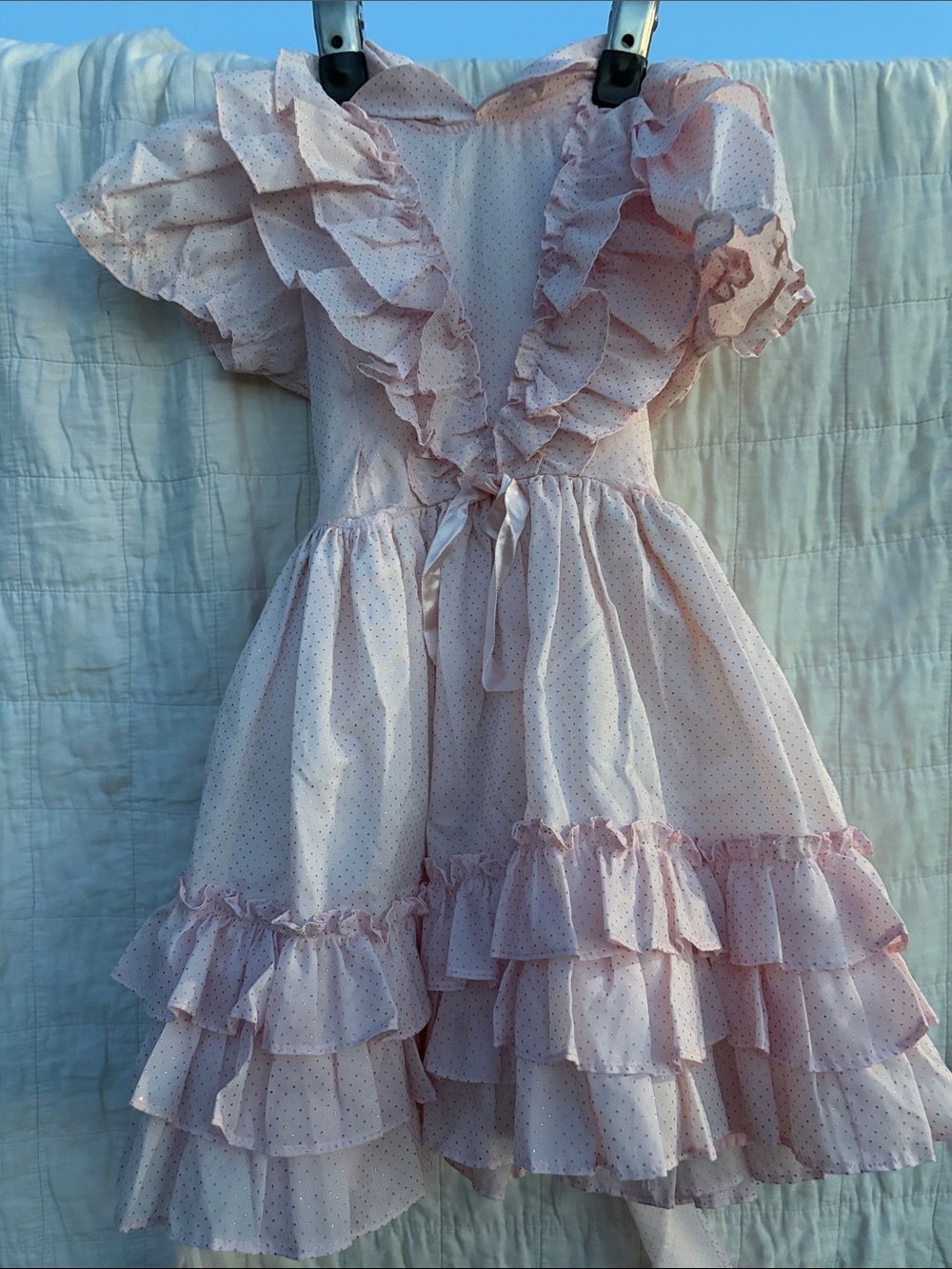 Girls Light Pink Ruffle Tiered Party Dress with Tie Waist